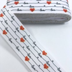 Beyaz Love Desenli Grogren Kurdele-KDL-1065