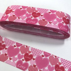 Sevgililer Günü Pembe Kalp Desenli Grogren Kurdele-KDL-1072