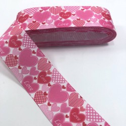 Sevgililer Günü Pembe Kalp Desenli Grogren Kurdele-KDL-1072