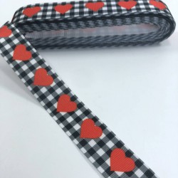 Kırmızı Büyük Kalpli Desenli Grogren Kurdele-KDL-1077