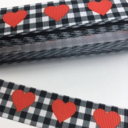 Kırmızı Büyük Kalpli Desenli Grogren Kurdele-KDL-1077