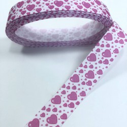 Beyaz Pembe Kalp Desenli Grogren Kurdele-KDL-1079