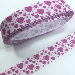 Beyaz Pembe Kalp Desenli Grogren Kurdele-KDL-1079