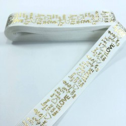 Gold Varak Desenli Love Yazılı Grogren Kurdele-KDL-1081