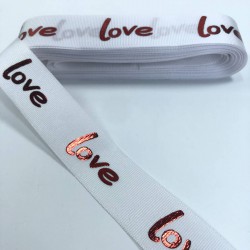 Beyaz Varak Desenli Love Yazılı Grogren Kurdele-KDL-1084