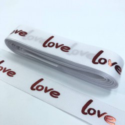 Beyaz Varak Desenli Love Yazılı Grogren Kurdele-KDL-1084