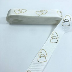 Gold Varak Baskılı İki Kalp Desenli Grogren Kurdele-KDL-1100