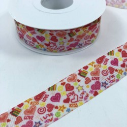 Renkli Küçük Kalp Desenli Grogren Kurdele-KDL-1108