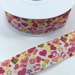 Renkli Küçük Kalp Desenli Grogren Kurdele-KDL-1108