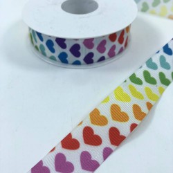 Rengarenk Küçük Kalp Desenli Grogren Kurdele-KDL-1112