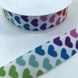 Rengarenk Küçük Kalp Desenli Grogren Kurdele-KDL-1112