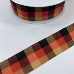 Turuncu Kırmızı Ekose Desenli Grogren Kurdele-KDL-1114