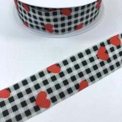 Ekoseli Kalp Desenli Grogren Kurdele-KDL-1116