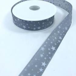 Koyu Gri Yıldız Desenli Tafta Kurdele-KDL-1125
