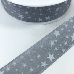 Koyu Gri Yıldız Desenli Tafta Kurdele-KDL-1125