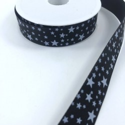 Siyah Gri Yıldız Desenli Tafta Kurdele-KDL-1127