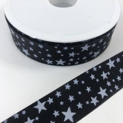 Siyah Gri Yıldız Desenli Tafta Kurdele-KDL-1127