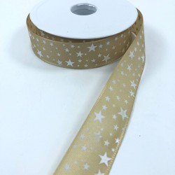 Bal Rengi Yıldız Desenli Tafta Kurdele-KDL-1128