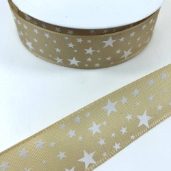 Bal Rengi Yıldız Desenli Tafta Kurdele-KDL-1128