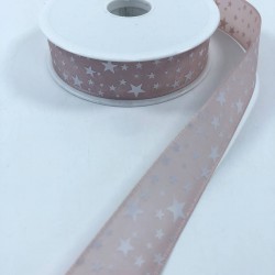Pudra Gri Yıldız Desenli Tafta Kurdele-KDL-1129