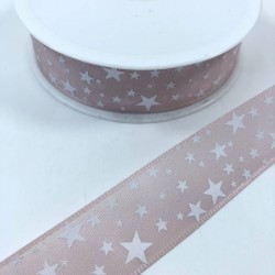 Pudra Gri Yıldız Desenli Tafta Kurdele-KDL-1129