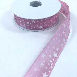 Koyu Pembe Gri Yıldız Desenli Tafta Kurdele-KDL-1130 Koyu Pembe Gri Yıldız Desenli Tafta Kurdele-KDL-1130