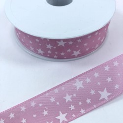 Koyu Pembe Gri Yıldız Desenli Tafta Kurdele-KDL-1130 Koyu Pembe Gri Yıldız Desenli Tafta Kurdele-KDL-1130