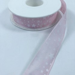 Açık Pembe Gri Yıldız Desenli Tafta Kurdele-KDL-1131