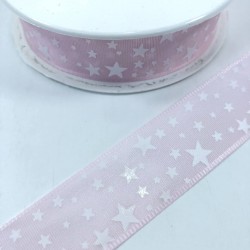 Açık Pembe Gri Yıldız Desenli Tafta Kurdele-KDL-1131