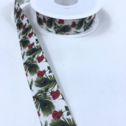 Bordo Gül Desenli Grogren Kurdele-KDL-1143