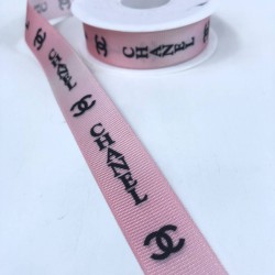 Pembe Chanel Desenli Grogren Kurdele-KDL-1149