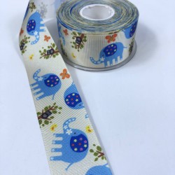 Mavi Fil Desenli Grogren Kurdele En 4 Cm-KDL-1183 Mavi Fil Desenli Grogren Kurdele En 4 Cm-KDL-1183