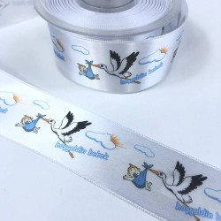 Mavi Hoşgeldin Bebek Yazılı Saten Kurdele En 4 Cm-KDL-1186 Mavi Hoşgeldin Bebek Yazılı Saten Kurdele En 4 Cm-KDL-1186