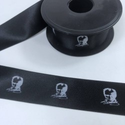 Mustafa Kemal Atatürk Desenli Siyah Saten Kurdele 4 Cm-KDL-1214