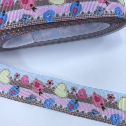 Rengarenk Serçe Kalp Desenli Grogren Kurdele-KDL-1215