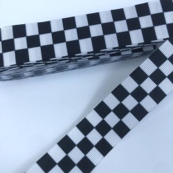 Kareli Siyah Beyazlı Grogren Kurdele-KDL-1216 Kareli Siyah Beyazlı Grogren Kurdele-KDL-1216