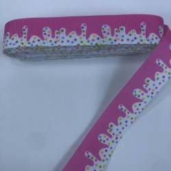 Şeker Desenli Pembe Grogren Kurdele-KDL-1217