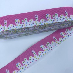 Şeker Desenli Pembe Grogren Kurdele-KDL-1217