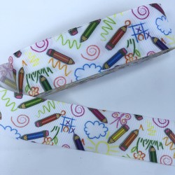 Beyaz Zemin Kalem Desenli Grogren Kurdele-KDL-1224