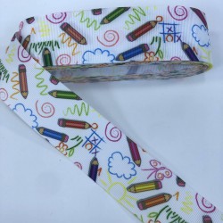 Beyaz Zemin Kalem Desenli Grogren Kurdele-KDL-1224