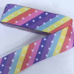 Gökkuşağı Yıldızlı Desenli Grogren Kurdele-KDL-1238