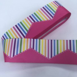 Pembe Rengarenk Çizgi Desenli Grogren Kurdele-KDL-1239