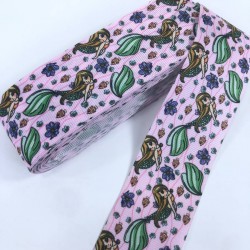 Pembe Deniz Kızı Desenli Grogren Kurdele-KDL-1242