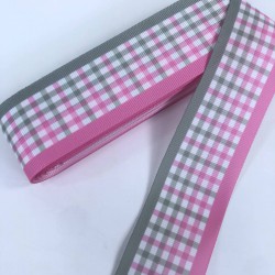 Sarı Fuşya Kare Desenli Grogren Kurdele-KDL-1246