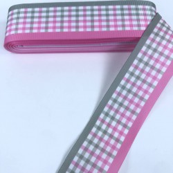 Sarı Fuşya Kare Desenli Grogren Kurdele-KDL-1246