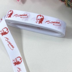 Beyaz Zeminli Kırmızı Atatürk İmzalı Grogren Kurdele-KDL-1253