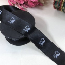 Siyah Atatürk Desenli Saten Kurdele 4 Cm 1 Metre-KDL-1257