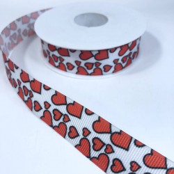 İri Ufak Kırmızı Kalp Desenli Grogren Kurdele-KDL-2125