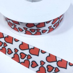 İri Ufak Kırmızı Kalp Desenli Grogren Kurdele-KDL-2125