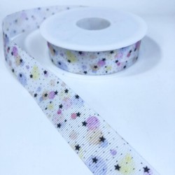 Beyaz Küçük Yıldız Desenli Grogren Kurdele-KDL-2127